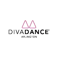 the logo for diva dance arlington is a pink and black logo with a pink triangle in the middle .