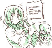 a drawing of a girl with a sign that says she does n't bite