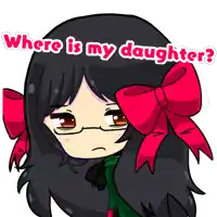 a cartoon girl with glasses and a red bow is asking where is her daughter