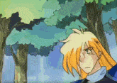 a cartoon drawing of a man with long blonde hair