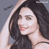 a close up of a woman 's face with the name samar on the bottom right