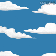 a cartoon frog is flying through the air with nikepig written on the bottom right