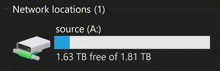 a computer screen shows the network locations of a hard drive with 1.83 tb free of 1.81 tb