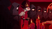 a cartoon of a group of people with candles and the words i was told there would be cake