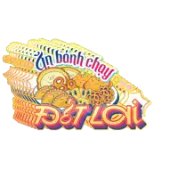 a sticker with a bunch of food and the words " an banh chạy " on it