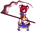 a pixel art of a girl holding a stick .