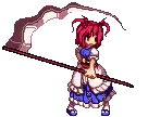 a pixel art of a girl holding a stick .