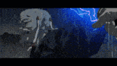 a cartoon drawing of a man with a beard and a lightning bolt behind him
