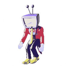 a cartoon character with a television head and antennas on his head .