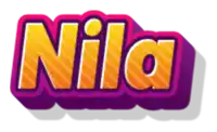 a purple and orange logo for nila with a shadow on a white background