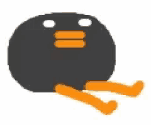 a black ball with orange legs is sitting on the ground .