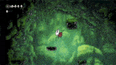 a video game screen shows a butterfly flying through a lush green forest