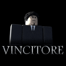 a man in a suit and tie is standing in front of the word vincitore