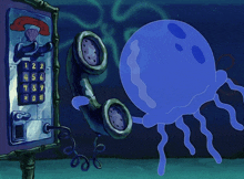 a cartoon jellyfish is talking on a phone with numbers 1 through 9