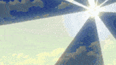the sun is shining brightly through the clouds in the sky
