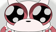 a close up of a cartoon character with big pink eyes