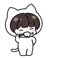 a cartoon of a person brushing their teeth wearing a cat costume