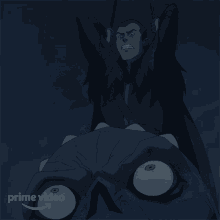 a cartoon of a man riding a monster with a prime video logo