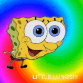 a picture of spongebob on a rainbow background with the caption little lungs !!!