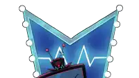 a cartoon drawing of a tv with antennas and a heartbeat on it