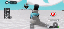 a snowman wearing a top hat and scarf in a game