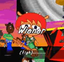 a cartoon character with the word wiener written on her face