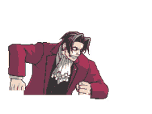 a pixel art of a man in a red suit and tie