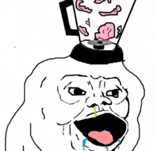 a cartoon of a man with a blender on his head and a brain in it .