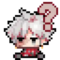 a pixel art of a girl with white hair and a red scarf around her neck .