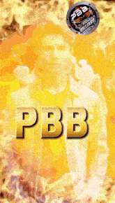 a yellow background with a black and red letter b on it
