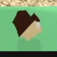 a cartoon character is standing on a green surface with a hat on .