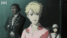 a group of anime characters are standing in front of a wall with the letters [ as ] above them