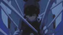 a boy is sitting in a chair with a spider web behind him .