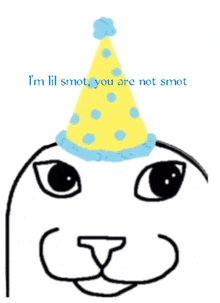 a drawing of a cat wearing a party hat with the words " i 'm lil smot you are not smot "