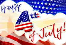 a 4th of july greeting card with an american flag in the background