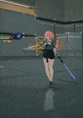 a video game character is holding a sword with a score of 150