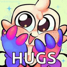 a cartoon character is giving a hug with its paws .