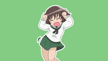 a cartoon of a girl with a green skirt and white shirt