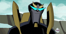 a cartoon of a robot with horns and sunglasses with the words hub on the bottom
