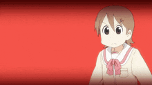a cartoon character with brown hair and a pink bow tie