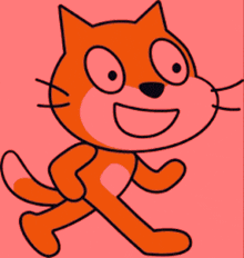 a green and yellow cartoon cat is smiling and walking on a yellow background