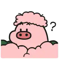 a cartoon pig with pink hair and a question mark on its head .