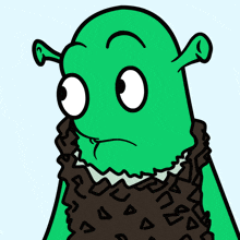 a cartoon of shrek wearing a scarf with the letter e on it