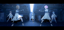 a group of anime girls are dancing in a room