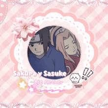 a picture of a man and a woman with the words sakura y sasuke de aether on the bottom