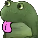 a cartoon frog with a pink tongue sticking out .