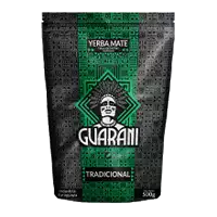 a bag of guarani yerba mate is sitting on a table .
