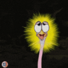 a cartoon of an ostrich with a yellow light coming from its head