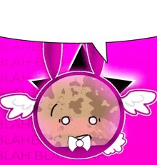 a cartoon character with wings and a speech bubble that says " blah "