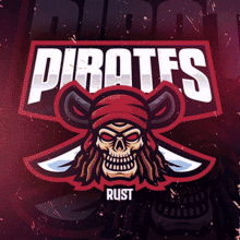 a logo for pirates rust with a skull with a pirate hat on